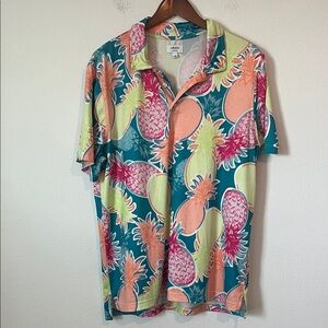 CROWN & IVY Cabana Pineapple Tropical Quick Dry Polo